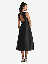 Rear View Thumbnail - Black Bateau Neck Open-Back Pleated Skirt Midi Dress