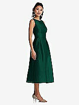 Side View Thumbnail - Hunter Green Bateau Neck Open-Back Pleated Skirt Midi Dress