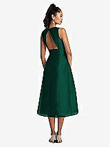 Rear View Thumbnail - Hunter Green Bateau Neck Open-Back Pleated Skirt Midi Dress