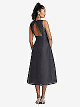 Rear View Thumbnail - Onyx Bateau Neck Open-Back Pleated Skirt Midi Dress