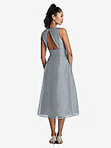Rear View Thumbnail - Platinum Bateau Neck Open-Back Pleated Skirt Midi Dress