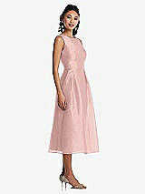 Side View Thumbnail - Rose - PANTONE Rose Quartz Bateau Neck Open-Back Pleated Skirt Midi Dress