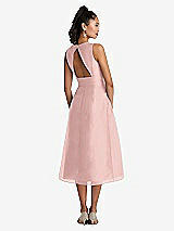 Rear View Thumbnail - Rose - PANTONE Rose Quartz Bateau Neck Open-Back Pleated Skirt Midi Dress