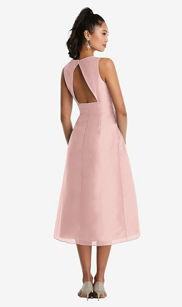 Back View - Rose - PANTONE Rose Quartz Bateau Neck Open-Back Pleated Skirt Midi Dress