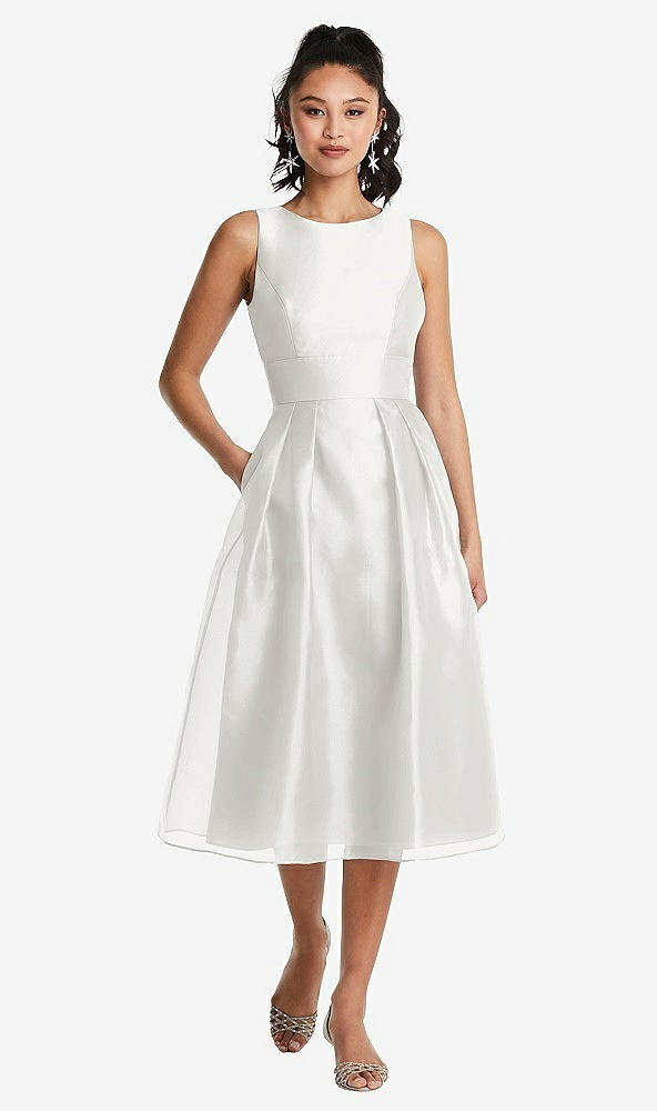 Front View - Starlight Bateau Neck Open-Back Pleated Skirt Midi Dress
