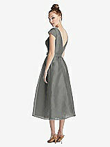 Rear View Thumbnail - Charcoal Gray Cap Sleeve Pleated Skirt Midi Dress with Bowed Waist