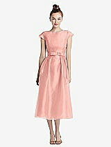 Front View Thumbnail - Apricot Cap Sleeve Pleated Skirt Midi Dress with Bowed Waist