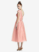 Rear View Thumbnail - Apricot Cap Sleeve Pleated Skirt Midi Dress with Bowed Waist