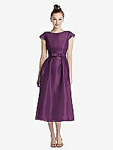 Front View Thumbnail - Aubergine Cap Sleeve Pleated Skirt Midi Dress with Bowed Waist