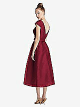 Rear View Thumbnail - Burgundy Cap Sleeve Pleated Skirt Midi Dress with Bowed Waist