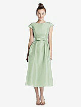 Front View Thumbnail - Celadon Cap Sleeve Pleated Skirt Midi Dress with Bowed Waist