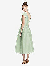 Rear View Thumbnail - Celadon Cap Sleeve Pleated Skirt Midi Dress with Bowed Waist