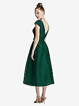 Rear View Thumbnail - Hunter Green Cap Sleeve Pleated Skirt Midi Dress with Bowed Waist