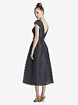 Rear View Thumbnail - Onyx Cap Sleeve Pleated Skirt Midi Dress with Bowed Waist