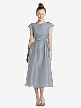 Front View Thumbnail - Platinum Cap Sleeve Pleated Skirt Midi Dress with Bowed Waist