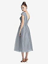 Rear View Thumbnail - Platinum Cap Sleeve Pleated Skirt Midi Dress with Bowed Waist