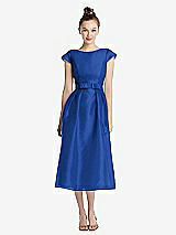 Front View Thumbnail - Sapphire Cap Sleeve Pleated Skirt Midi Dress with Bowed Waist