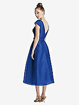 Rear View Thumbnail - Sapphire Cap Sleeve Pleated Skirt Midi Dress with Bowed Waist
