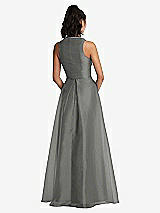 Rear View Thumbnail - Charcoal Gray Plunging Neckline Pleated Skirt Maxi Dress with Pockets