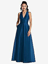 Front View Thumbnail - Comet Plunging Neckline Pleated Skirt Maxi Dress with Pockets