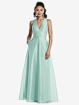Front View Thumbnail - Coastal Plunging Neckline Pleated Skirt Maxi Dress with Pockets