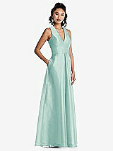Side View Thumbnail - Coastal Plunging Neckline Pleated Skirt Maxi Dress with Pockets