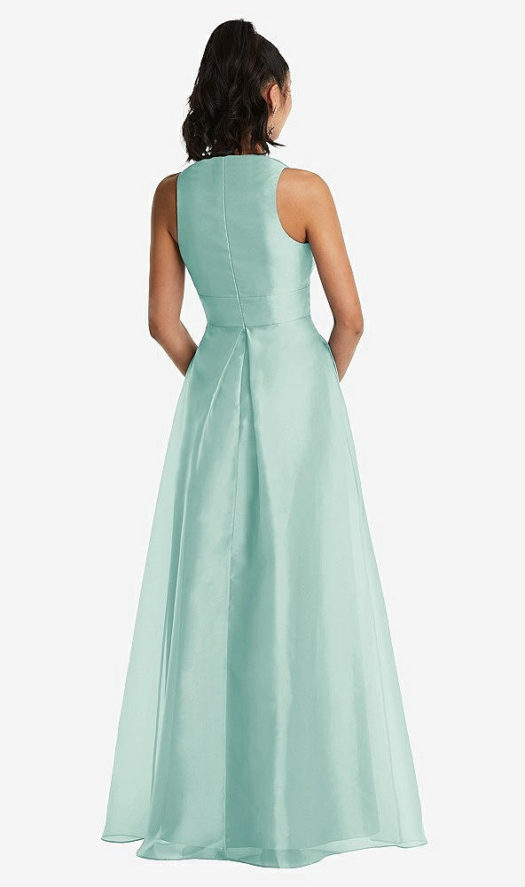 Back View - Coastal Plunging Neckline Pleated Skirt Maxi Dress with Pockets
