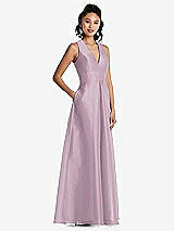 Side View Thumbnail - Suede Rose Plunging Neckline Pleated Skirt Maxi Dress with Pockets