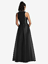 Rear View Thumbnail - Black Plunging Neckline Pleated Skirt Maxi Dress with Pockets