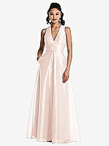 Front View Thumbnail - Blush Plunging Neckline Pleated Skirt Maxi Dress with Pockets