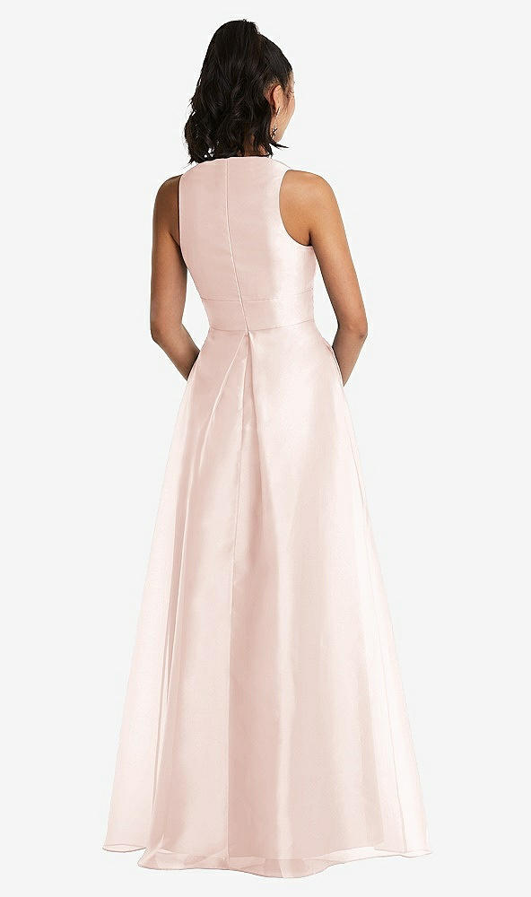 Back View - Blush Plunging Neckline Pleated Skirt Maxi Dress with Pockets