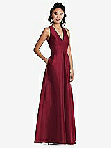 Side View Thumbnail - Burgundy Plunging Neckline Pleated Skirt Maxi Dress with Pockets