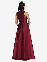 Rear View Thumbnail - Burgundy Plunging Neckline Pleated Skirt Maxi Dress with Pockets