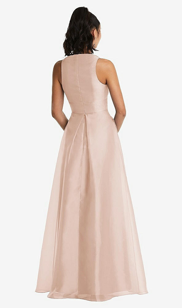 Back View - Cameo Plunging Neckline Pleated Skirt Maxi Dress with Pockets