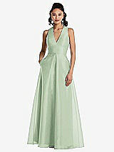 Front View Thumbnail - Celadon Plunging Neckline Pleated Skirt Maxi Dress with Pockets