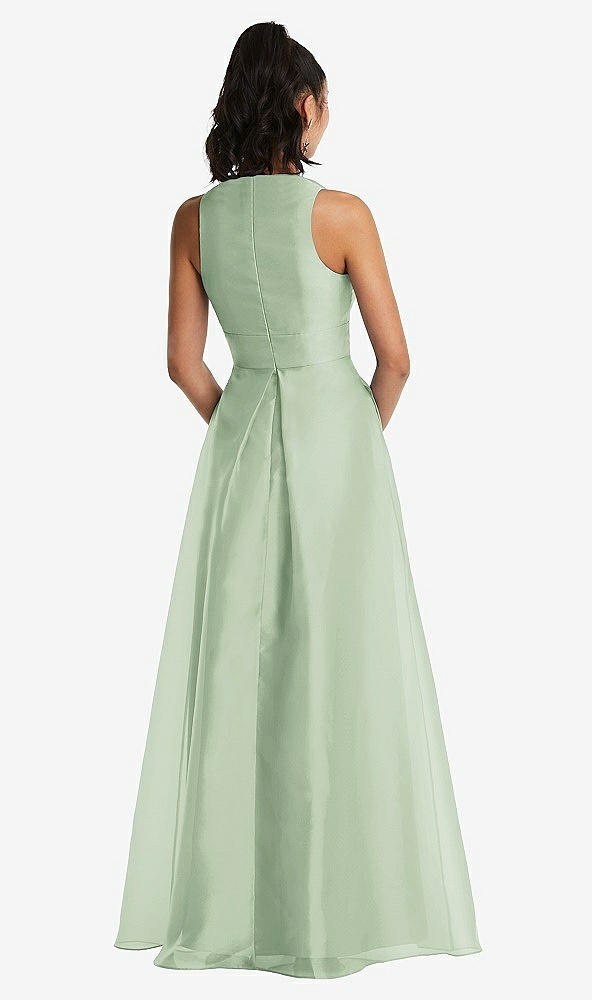 Back View - Celadon Plunging Neckline Pleated Skirt Maxi Dress with Pockets