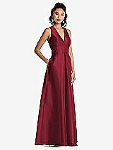 Side View Thumbnail - Claret Plunging Neckline Pleated Skirt Maxi Dress with Pockets