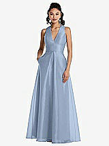 Front View Thumbnail - Cloudy Plunging Neckline Pleated Skirt Maxi Dress with Pockets