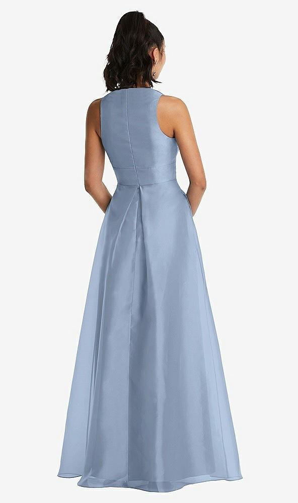 Back View - Cloudy Plunging Neckline Pleated Skirt Maxi Dress with Pockets