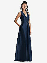 Side View Thumbnail - Midnight Navy Plunging Neckline Pleated Skirt Maxi Dress with Pockets