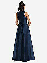 Rear View Thumbnail - Midnight Navy Plunging Neckline Pleated Skirt Maxi Dress with Pockets