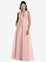 Front View Thumbnail - Rose - PANTONE Rose Quartz Plunging Neckline Pleated Skirt Maxi Dress with Pockets