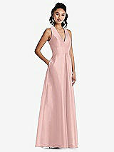 Side View Thumbnail - Rose - PANTONE Rose Quartz Plunging Neckline Pleated Skirt Maxi Dress with Pockets