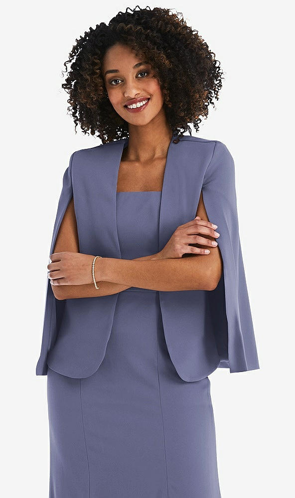 Front View - French Blue Open-Front Split Sleeve Cape Jacket