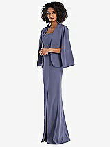 Side View Thumbnail - French Blue Open-Front Split Sleeve Cape Jacket