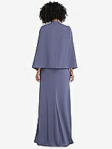 Rear View Thumbnail - French Blue Open-Front Split Sleeve Cape Jacket