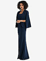 Side View Thumbnail - Midnight Navy Open-Front Split Sleeve Cape Jacket