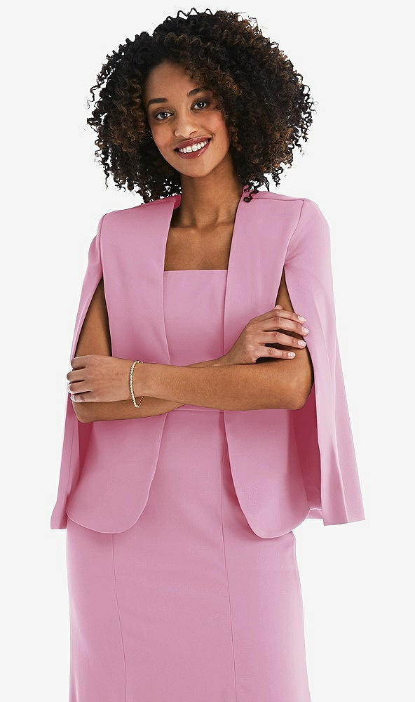 Front View - Powder Pink Open-Front Split Sleeve Cape Jacket