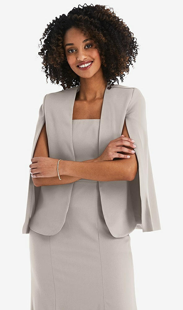 Front View - Taupe Open-Front Split Sleeve Cape Jacket