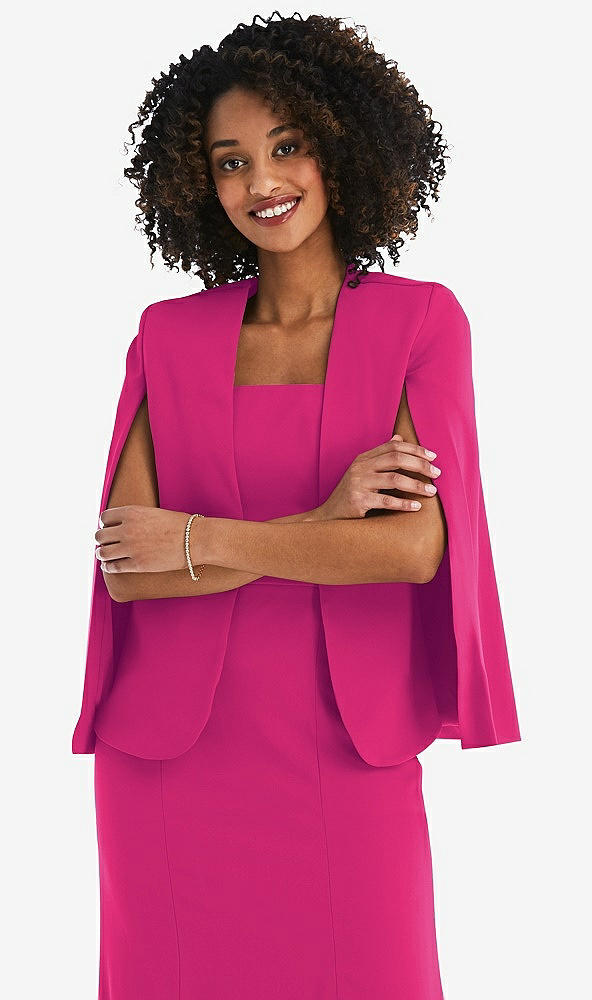 Front View - Think Pink Open-Front Split Sleeve Cape Jacket